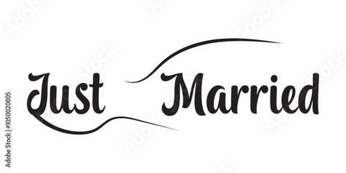 JUST MARRIED hand drawn lettering words vector icon. vector illustration.