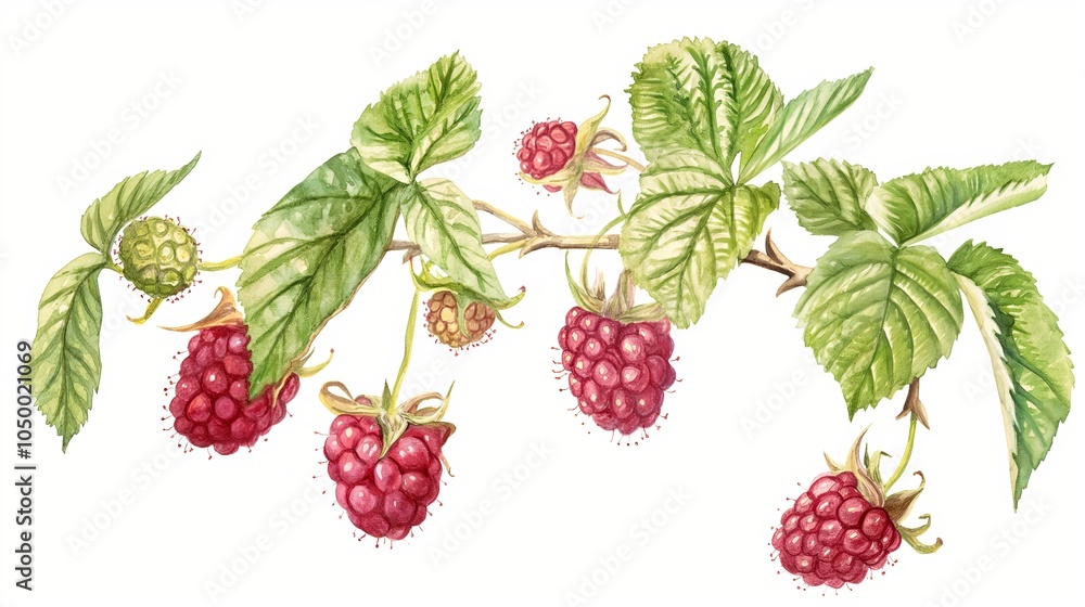 Botanical Illustration of Raspberry Branch
Botanical Illustration of Raspberry Branch