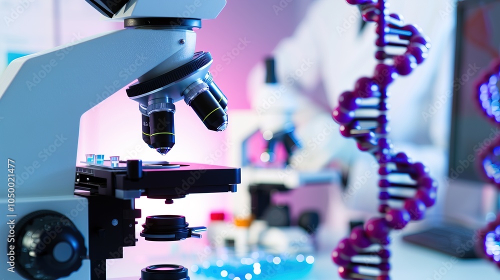 Fototapeta premium Scientist meticulously analyzing genetic data on a computer screen, symbolizing the pursuit of scientific discovery and understanding of life's complexities.