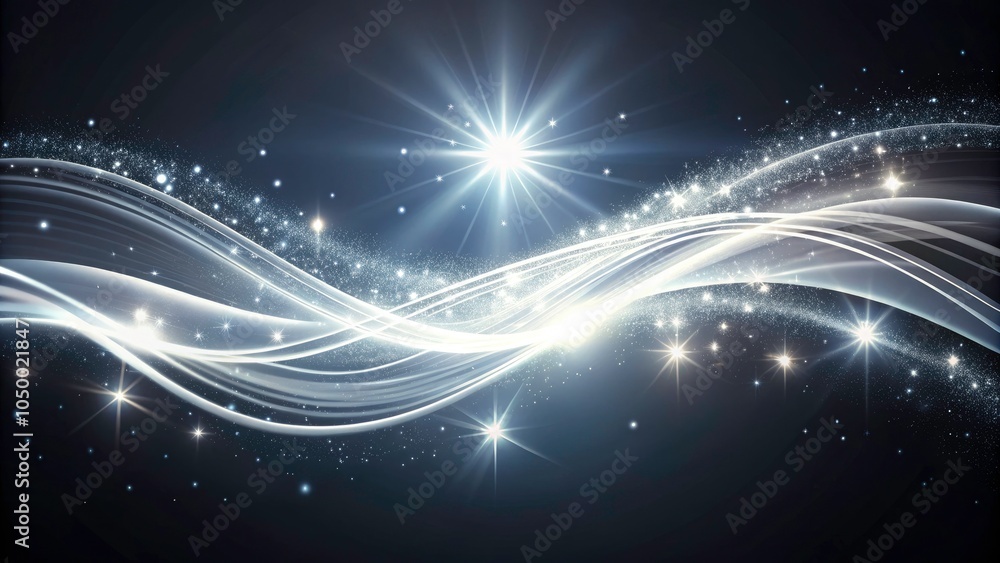 Fototapeta premium Ethereal Silver Waves with Meteor Shine Effect and Spotlight Glimmering Light for Stunning Silhouette Photography