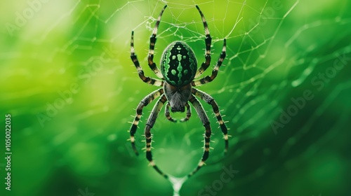 Detailed Spider Hanging Upside Down on Web
