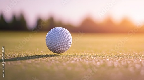 Golf ball spinning through the air, clear path, early morning light photo