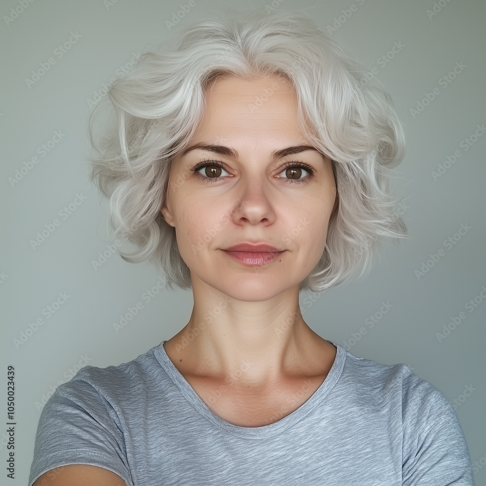 a woman over forty years old with white hair, well-groomed, young. a woman over forty years old with white hair, well-groomed, young.