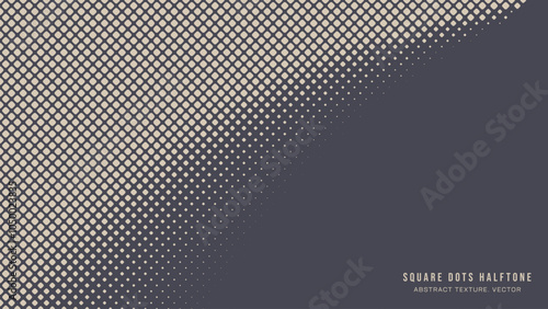 Square Rounded Dots Halftone Pattern Modern Border Vector Abstract Background. Half Tone Art Faded Subtle Texture. Graphic Abstraction Wide Wallpaper. Retro Futuristic Technology Art Illustration