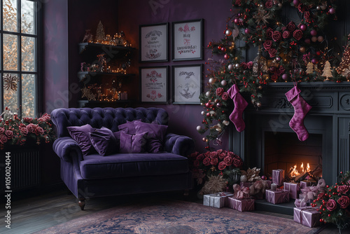 New Year room decor emo style in purple and silver photo