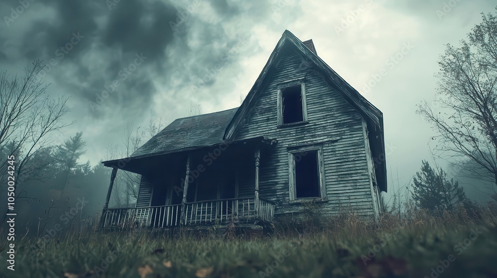 Creepy old house with boardedup windows and broken roof, shadows lurking, spooky abandoned setting, haunted house Creepy old house with boardedup windows and broken roof, shadows lurking, spooky abandoned setting, haunted house