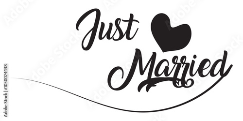 JUST MARRIED hand drawn lettering words vector icon. vector illustration.