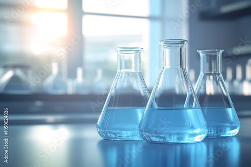 Close up of the distillation flask on the laboratory table