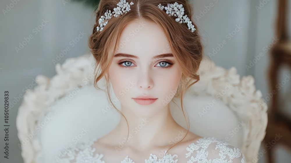 Beautiful Bride with White Dress and Hair Accessories Beautiful Bride with White Dress and Hair Accessories