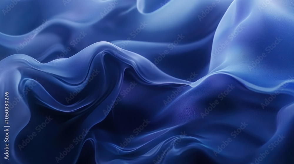 Fototapeta premium Dark blue flowing fabric folds in soft, abstract waves