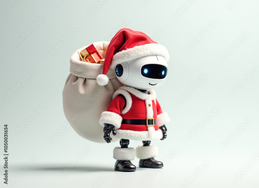 3D robot Santa Claus carries a bag of gifts 3D robot Santa Claus carries a bag of gifts