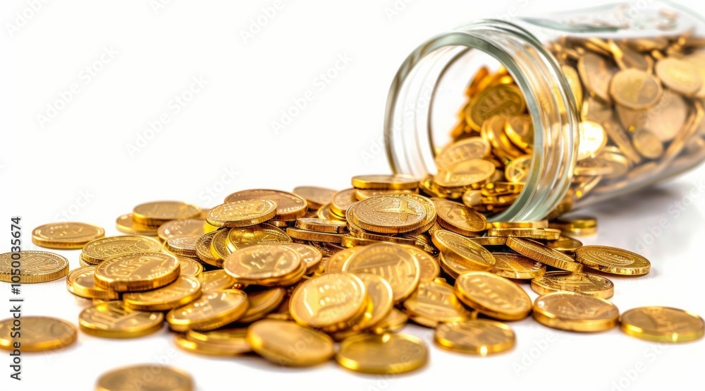 Glass Jar Spilling Coins onto a Table – Concept of Savings and Financial Planning, accumulation, bank, budgeting, cash, coins, concept, financial planning, finance Glass Jar Spilling Coins onto a Table – Concept of Savings and Financial Planning, accumulation, bank, budgeting, cash, coins, concept, financial planning, finance