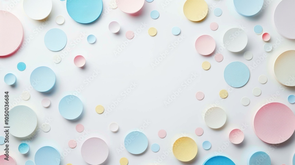 Cute colorful graphic image of geometric shapes in circles arranged around a frame on a white background with space in the center for text, information, used in various designs and presentations. Cute colorful graphic image of geometric shapes in circles arranged around a frame on a white background with space in the center for text, information, used in various designs and presentations.