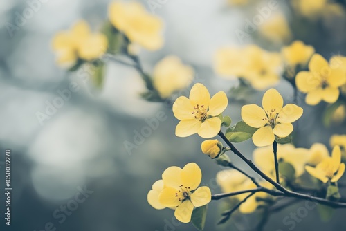 Close-up of a woody, flowering plant with teal colored flower budding among the green, fern-like leaves; Yukon Territory, Canada. Beautiful simple AI generated image photo