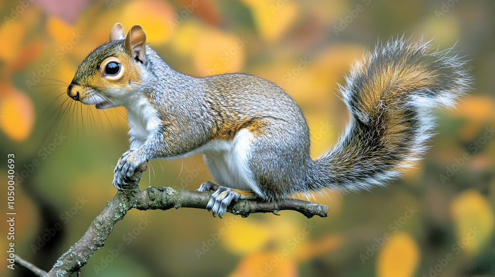 Grey Squirrel on Branch, Tree Squirrel, Autumn, Fall, Foliage, Forest Grey Squirrel on Branch, Tree Squirrel, Autumn, Fall, Foliage, Forest