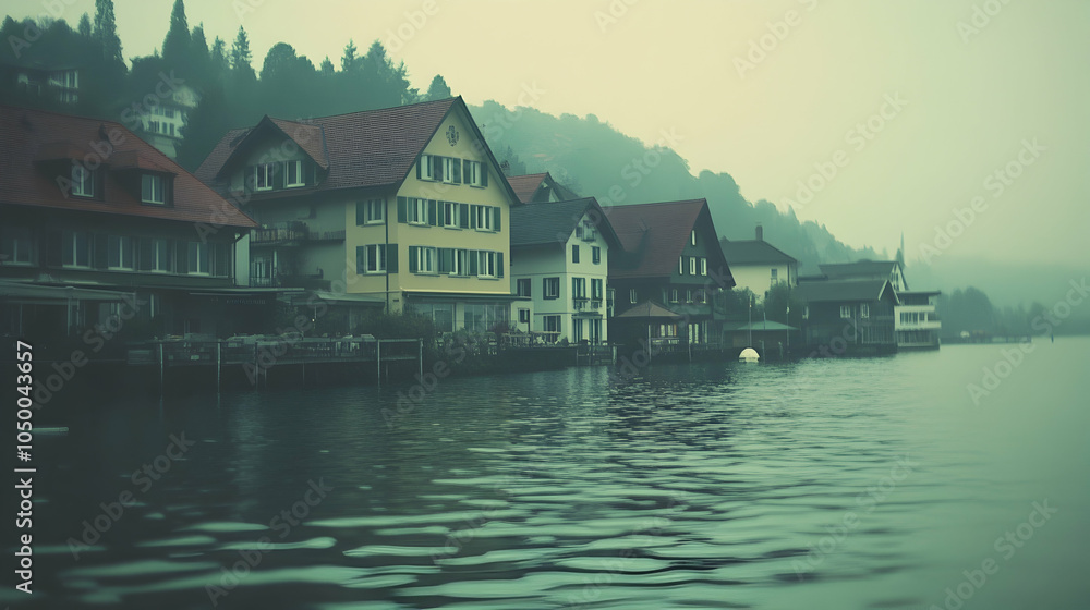 Fototapeta premium Houses on the Lake, water, building, architecture, homes, waterfront