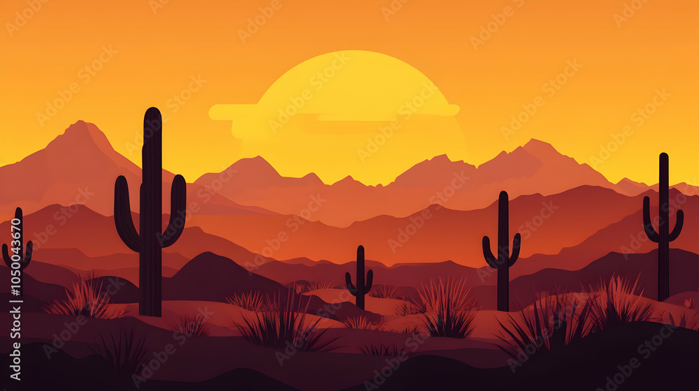 Desert Sunset with Cacti and Mountains, saguaro, cactus, landscape, nature, Arizona Desert Sunset with Cacti and Mountains, saguaro, cactus, landscape, nature, Arizona