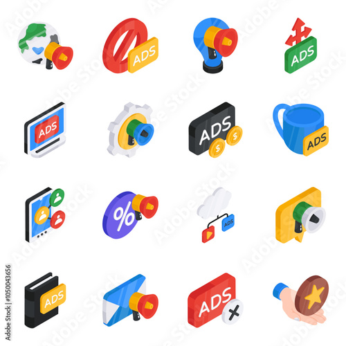 Set of Marketing Flat Isometric Icons 

