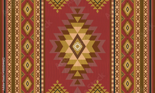  Navajo tribal vector seamless pattern. Native American ornament. Ethnic South Western decor style. Boho geometric ornament. Vector pattern. Mexican blanket, rug. Woven carpet illustration