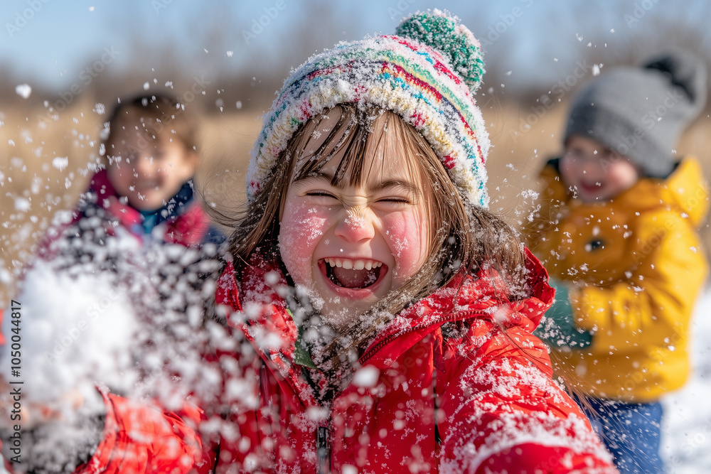 bataille de boules de neige, fille qui rigole, enfants, jeu, bonheur, hiver, neige, flocon, joie, mignon, fun bataille de boules de neige, fille qui rigole, enfants, jeu, bonheur, hiver, neige, flocon, joie, mignon, fun