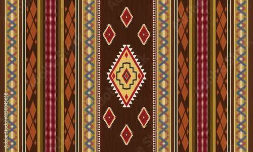  Navajo tribal vector seamless pattern. Native American ornament. Ethnic South Western decor style. Boho geometric ornament. Vector pattern. Mexican blanket, rug. Woven carpet illustration