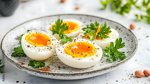 Hard Boiled Eggs with Parsley and Black Pepper, egg yolk, egg white, fresh parsley, spices, seasoning