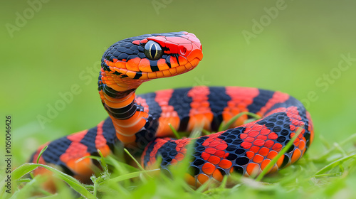 A Striking Juvenile European Adder (Vipera berus) among the Grasses: Capturing Nature's Beauty and Detail photo