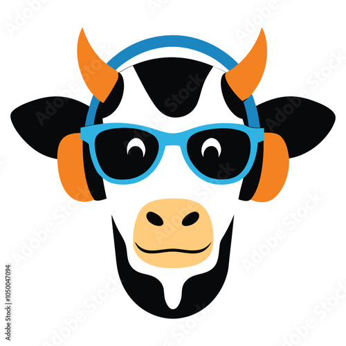 Retro Headphones Cow Vector.