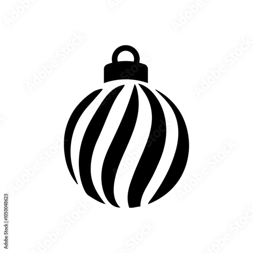 Decoración de Navidad. Logo con silueta de bola de navidad en espacio negativo con líneas paralelas curvadas para tarjetas y felicitaciones