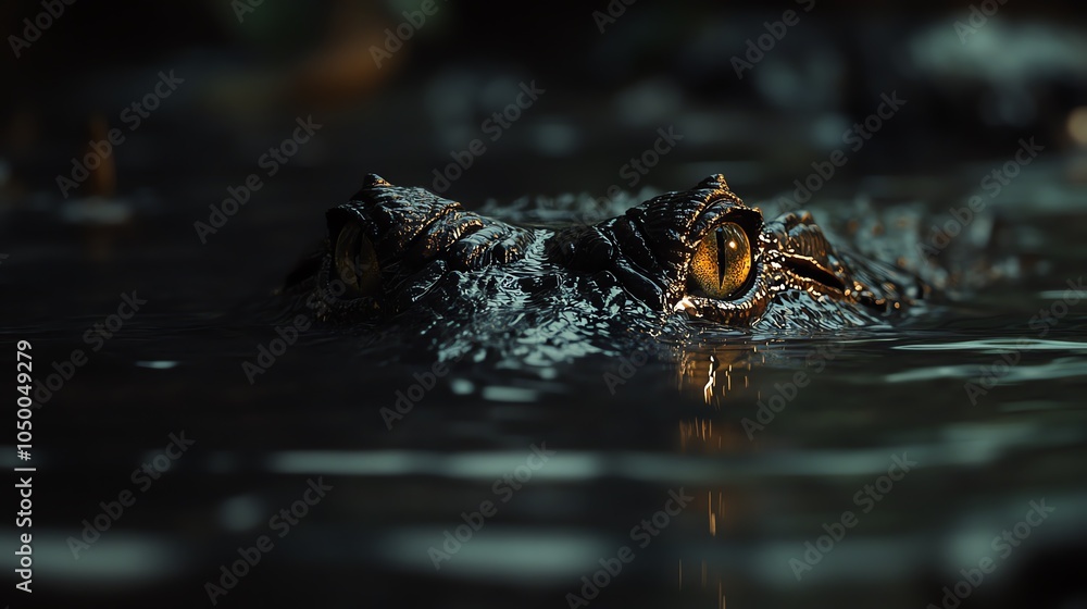 Fototapeta premium Crocodile eyes above water surface, low light