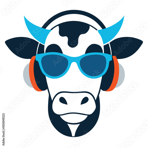 Retro Headphones Cow Vector.