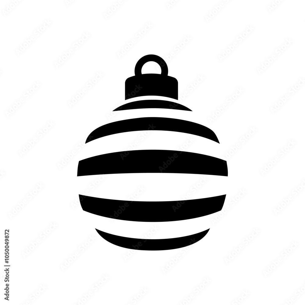 Decoración de Navidad. Logo con silueta de bola de navidad en espacio negativo con líneas horizontales paralelas para tarjetas y felicitaciones Decoración de Navidad. Logo con silueta de bola de navidad en espacio negativo con líneas horizontales paralelas para tarjetas y felicitaciones