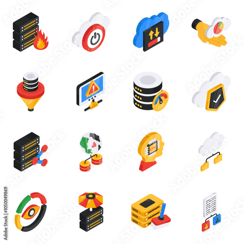 Pack of Big Data and Data Analytics Isometric Icon 

