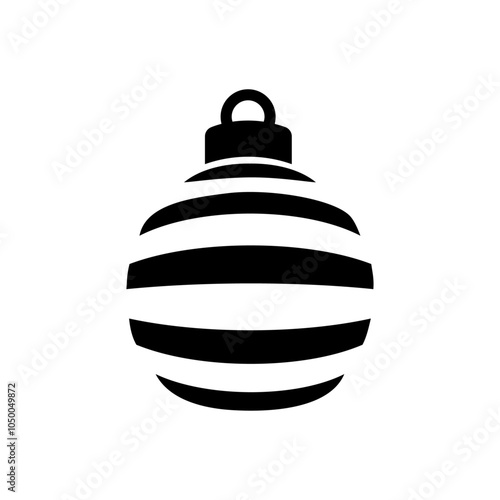 Decoración de Navidad. Logo con silueta de bola de navidad en espacio negativo con líneas horizontales paralelas para tarjetas y felicitaciones