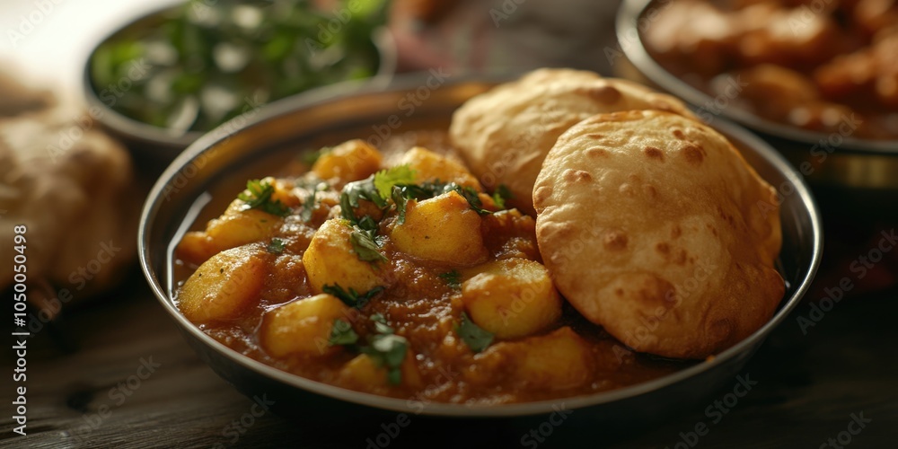 Bowl of food with a side of naan bread. The bowl is filled with a variety of food items, including potatoes, rice, and vegetables. The naan bread is placed on the side of the bowl, ready to be eaten Bowl of food with a side of naan bread. The bowl is filled with a variety of food items, including potatoes, rice, and vegetables. The naan bread is placed on the side of the bowl, ready to be eaten