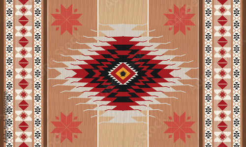  Navajo tribal vector seamless pattern. Native American ornament. Ethnic South Western decor style. Boho geometric ornament. Vector pattern. Mexican blanket, rug. Woven carpet illustration