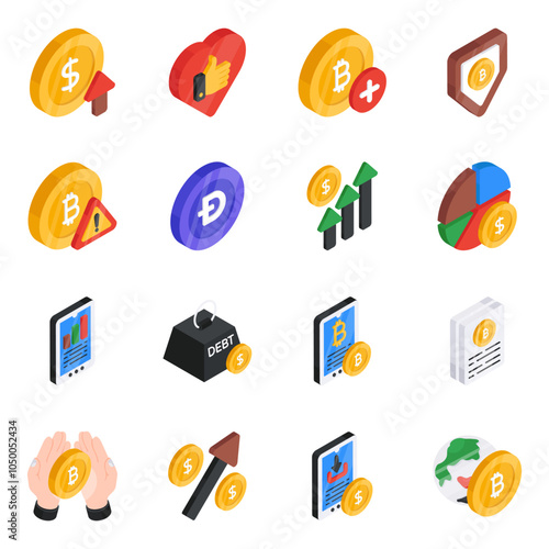 Set of Currency Flat Isometric Icons 
