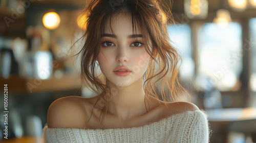 美女,女性,美しい, 顔, モデル,日本,韓国,中国,アジア,カフェ,ファッション