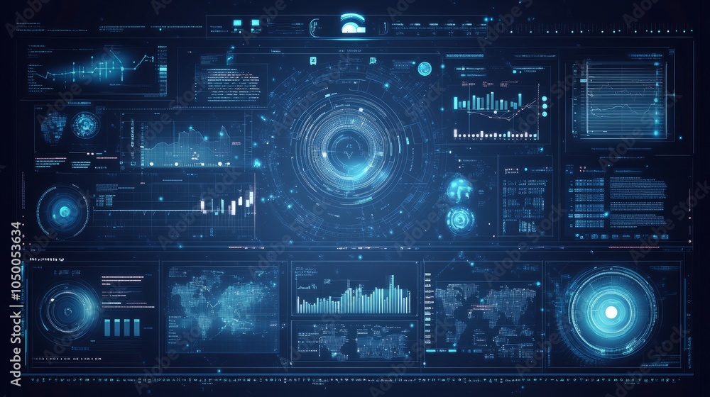 Futuristic Data Visualization Interface with Graphs and Displays Futuristic Data Visualization Interface with Graphs and Displays