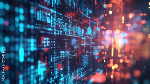 Wallpaper Mural Futuristic Digital Data Stream with Glowing Blue and Red Lights Torontodigital.ca