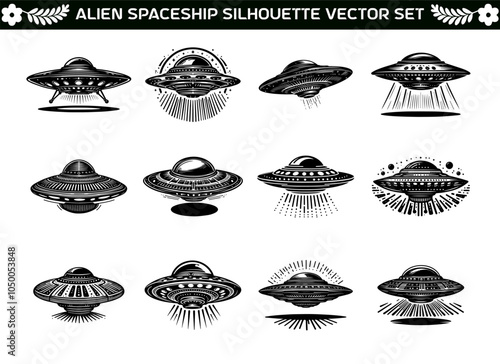 Alien Spaceship Silhouette Vector Set