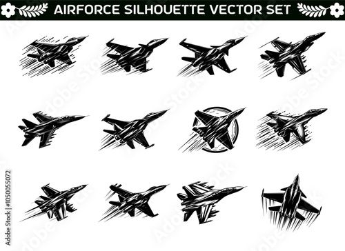 Dynamic Air Force Jets Silhouette Vector Set