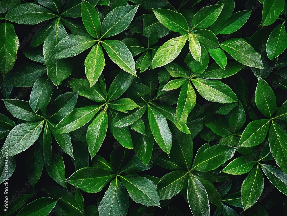 Close up of green leaves with a lush green background. The leaves are full and healthy, giving the impression of a thriving garden Close up of green leaves with a lush green background. The leaves are full and healthy, giving the impression of a thriving garden
