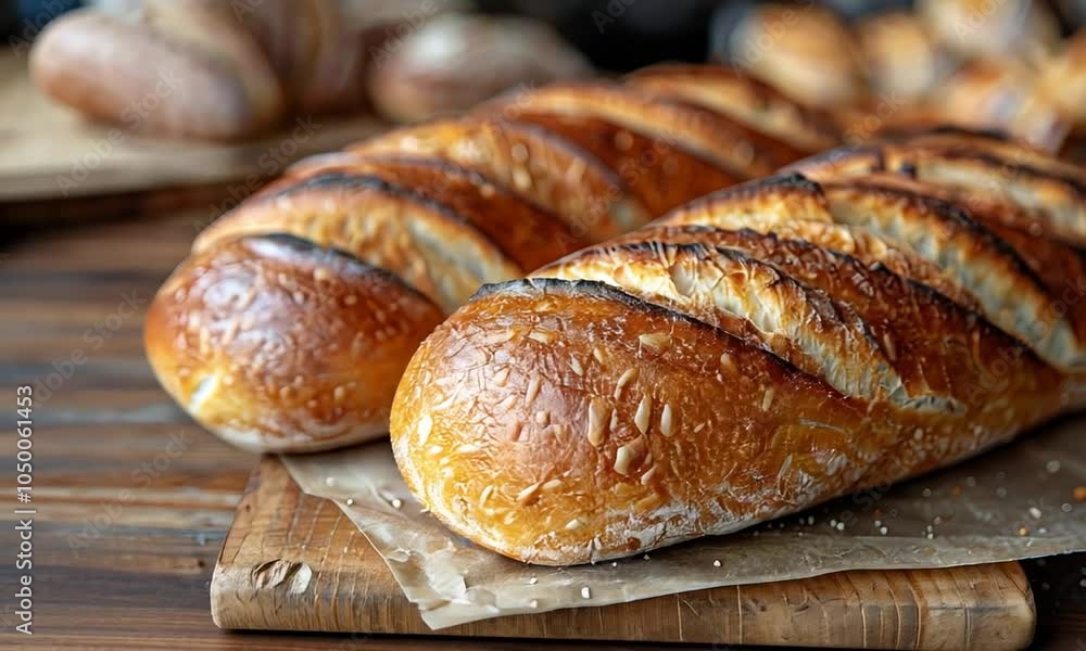 Freshly baked bread with a crispy crust. Freshly baked bread with a crispy crust.