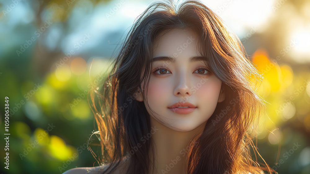 Fototapeta premium 美女, 女性, 美しい, 顔, モデル, 日本, 韓国, 中国, アジア, カフェ, ファッション