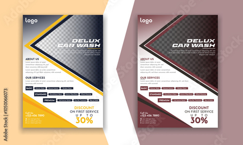 Car wash creative car care, repair, servicing, rent, maintenance, free, discount, campaign, clear, dirty, wax, work, web, brand, vehicle, goggles, promo, a4 eps template.