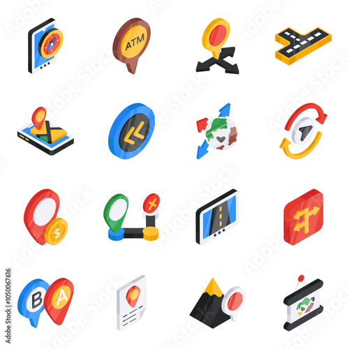 Pack of Gps Flat Isometric Icon 

 photo