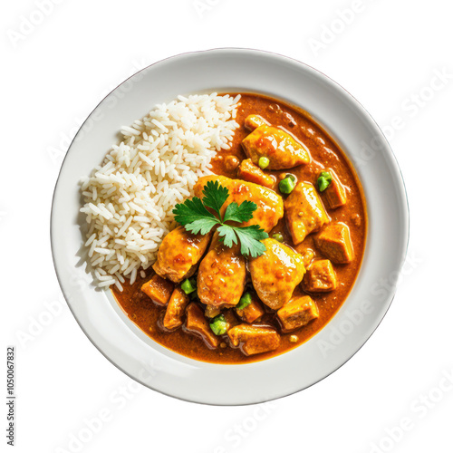 Chicken curry with rice isolated on transparent background