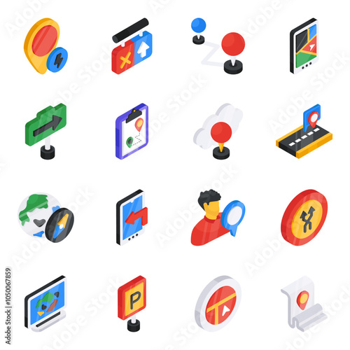 Pack of Navigation Flat Isometric Icon 

