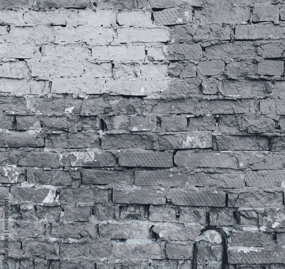 Obraz premium Brick Wall Textured Close-Up Gray Weathered Aged Industrial Urban Structure